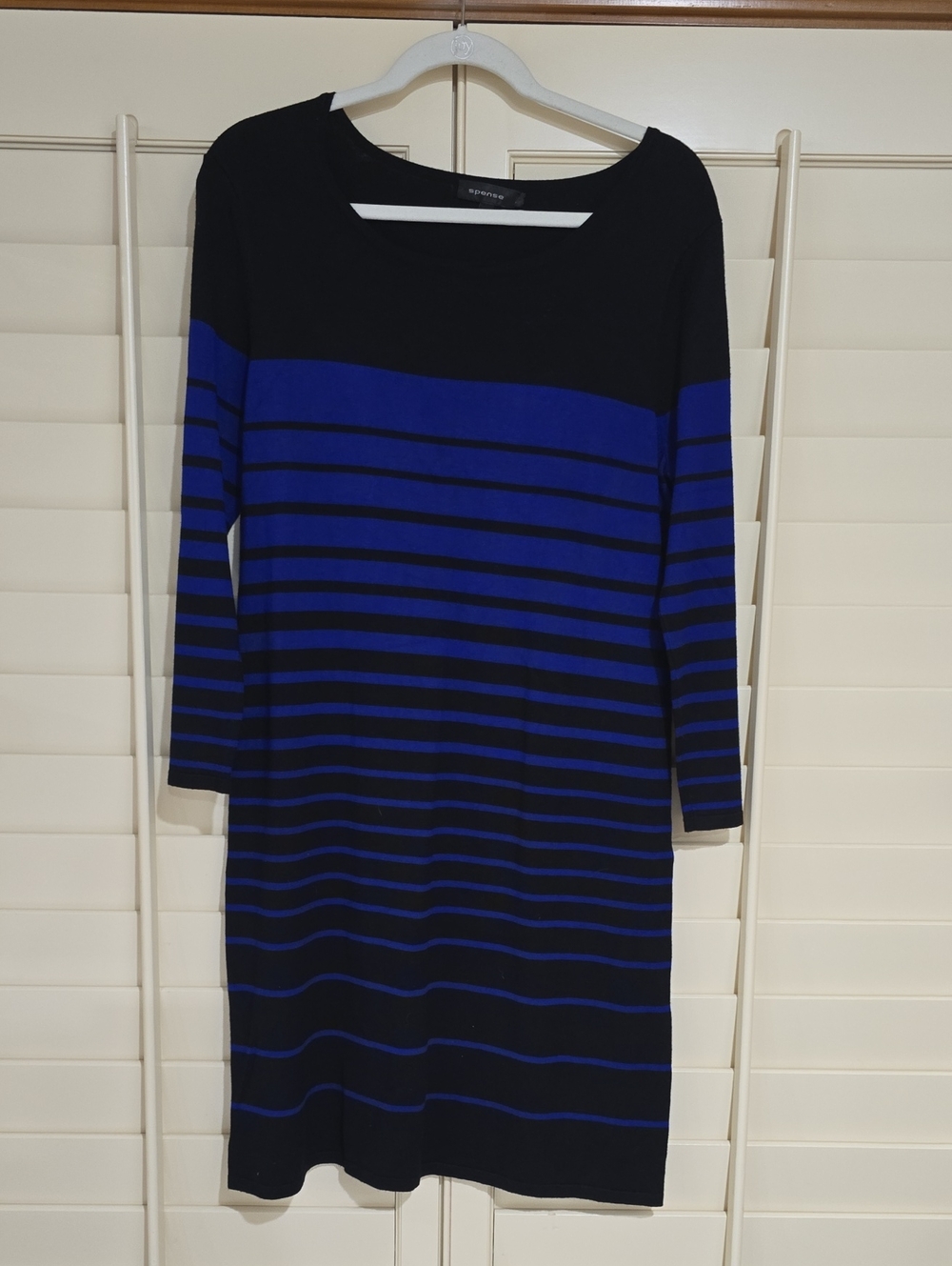 Spense Black and Blue Striped Long Sleeve Dress